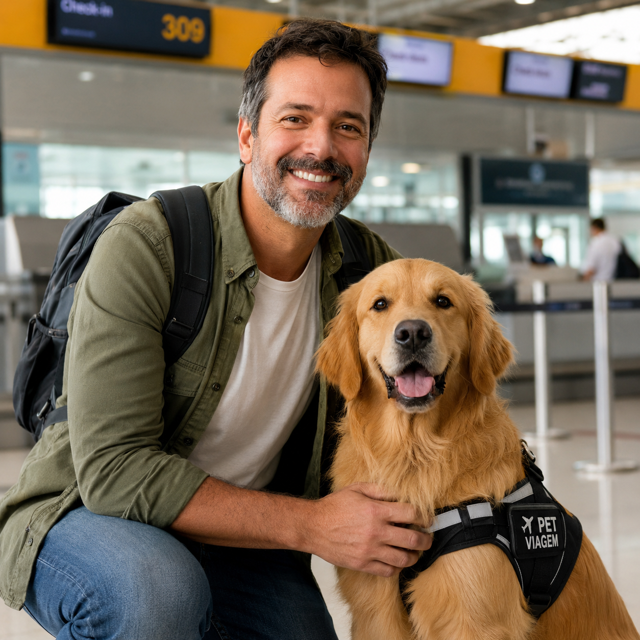 Tutor com pet em viagem internacional